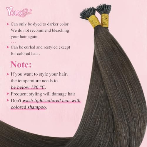 Image of YoungSee Nano Extensions Human Hair Mocha Brown Nano Beadg Hair Extensions Human Hair Ash Brown Nano-tips Hair Extension Real Human Hair 20 Inch Nanolink Hair Extension 1g /s 50 Strands 50g for Wedding