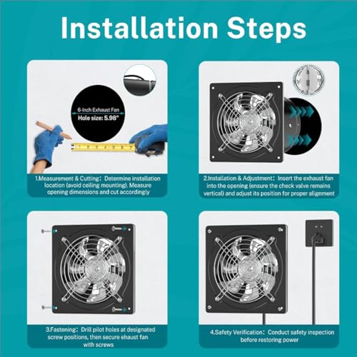 Ventilador de extracción metálico industrial negro, bajo ruido, 220V, 7 pulgadas, instalación sencilla en pared, impermeable, alta velocidad, con compuerta anti-retorno para sótano, ático y taller miniatura 7