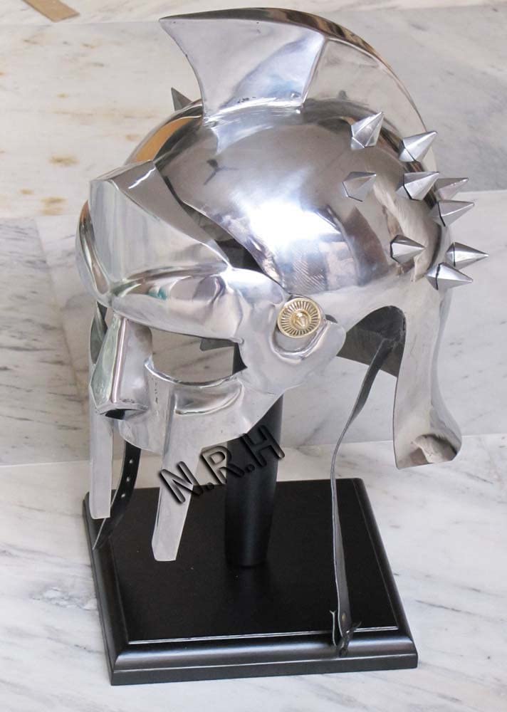 Medieval Gladiator Maximus Arena Armor Movie Helmet Replica With Display Stand - Rennactor Helmet With Leather Strap | Halloween Props For Larpers