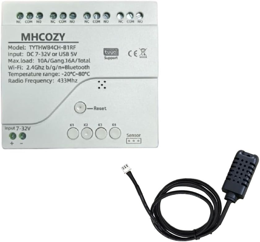 MHCOZY Dry Contact Tuya Smart Relay Switch with Temperature and Humidity Monitoring, WiFi Thermostat Controller Compatible with Alexa MHCOZY Dry Contact Tuya Smart Relay Switch with Temperature and Humidity Monitoring, WiFi Thermostat Controller Compatible with Alexa