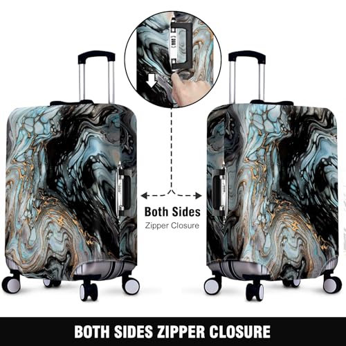 Travel Luggage Cover Suitcase Protector Scratch-Resistant Fit Not Included Suitcase Black Blue And Gold Fluid Painting XL-30-32in2