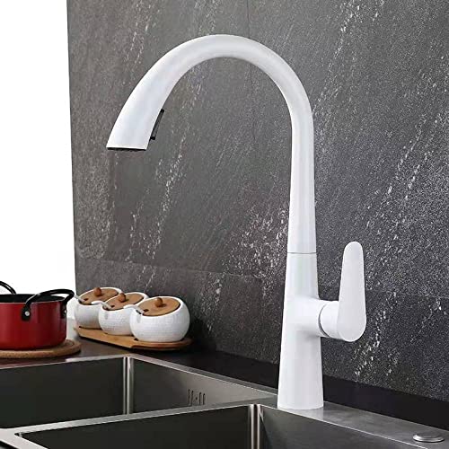 ZYCDP Robinet Mitigeur Cuisine Douchette,Mitigeur Cuisine Lavabo Laiton,Robinet Évier Rotatif à 360° avec Douchette Extractible 2 Jets d'Eau,Mitigeur Monocommande de Lavabo,Blanc