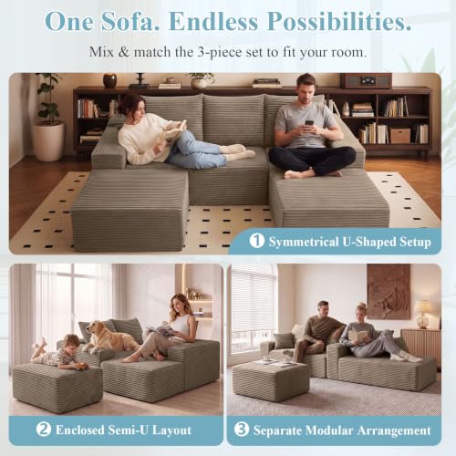 Image of Boneless Cloud Sectional Couch Modular Sofa with Ottoman for Living Room