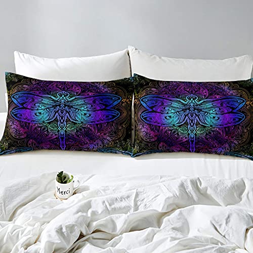Homewish Bohemian Dragonfly Comforter Cover King Size Mandala Paisley Bedding Set Purple Dragonfly Duvet Cover Tie Dye Trippy Gypsy Iridescent Chic Hippie Quilt Cover Decor 3 Pcs - Image 3