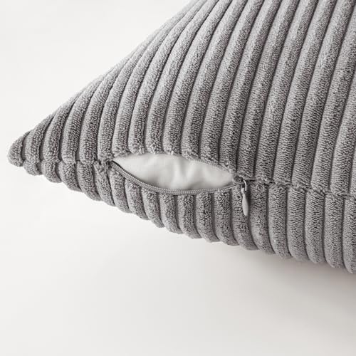MIULEE Corduroy Cushion Covers Soft Decorative Square Throw Pillow Covers Cushion Soft Pillowcase Striped Pack of four for Home decor Sofa 50cm x 50cm,20x20 Inches Dark Grey Series - Image 3