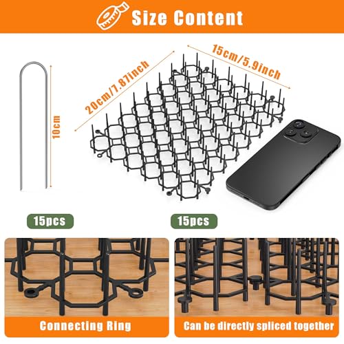 Dornengitter gegen Katzen – 15 Stück Katzenabwehrmatten (20x15cm) für Garten & draußen, effektive Tierbarriere mit Spikes aus Kunststoff zur Abwehr von Katzen, Hunden & Wildtieren