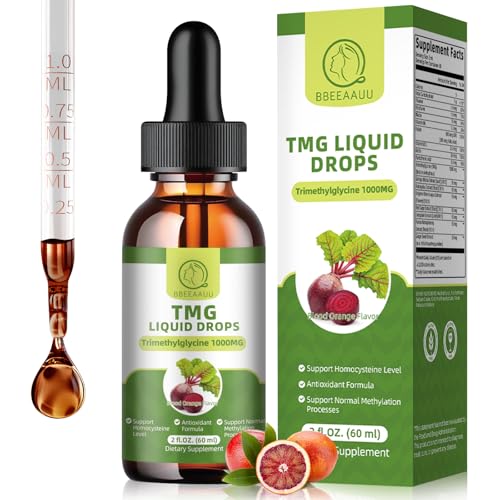TMG Supplements 1000MG - Trimethylglycine Liquid Drops, Betaine High Absorption, Supports Methylation, Liver Wellness & Cognitive, Non-GMO, Vegan, Blood Orange Flavor, 2 Fl.Oz (1 Pack)