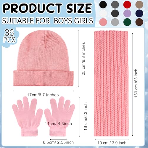 Image of JaGely 36 Pcs Kids Beanies Gloves Scarf Winter Bulk Warm Hat Stretchy Full Fingers Gloves Scarves for Boys Girls (Neutral)