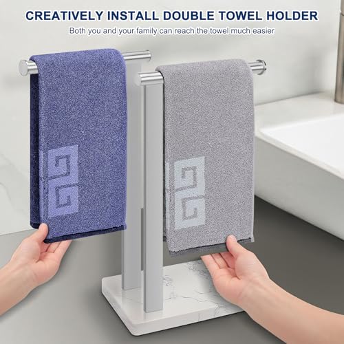 Foto de NearMoon Toallero de mano con base de mármol equilibrada, anillo de toalla de acero inoxidable SUS304 en forma de L, toallero de mano independiente para baño, encimera de cocina (doble varilla de (imagen 6)