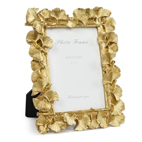 Gold Picture Frames 4x6 Vintage Gold Frame, Ornate Leaf Textured Hand-Crafted Resin with Glass Front Antique Photo Frame for Tabletop Display, Retro Design Home Decor