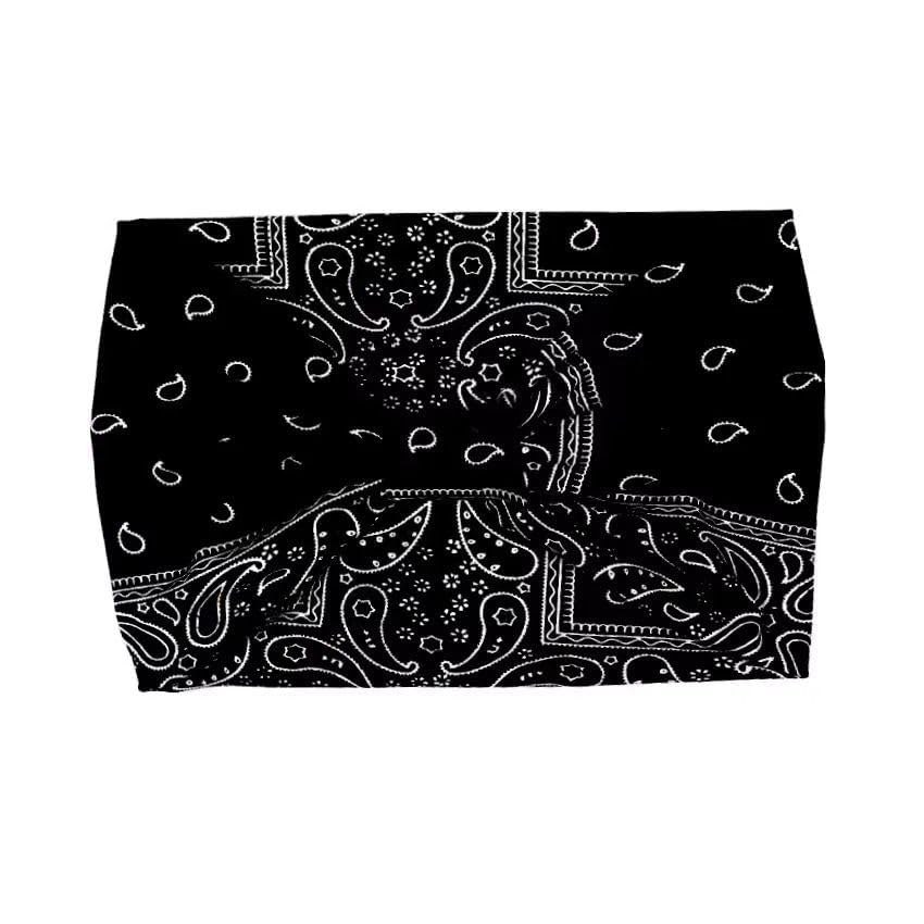 Paisley Print Wide Bandana Knot Headband - Black | Criss Cross Head Hair Wrap Cloth For Men & Women | Stretchable & Comfortable Headbands For Yoga, Jogging and Gym - Pack Of 1-image-14