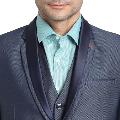 Image of Turtle Men Polyviscose Lycra Tailored Fit Blue Three Piece Party Suits