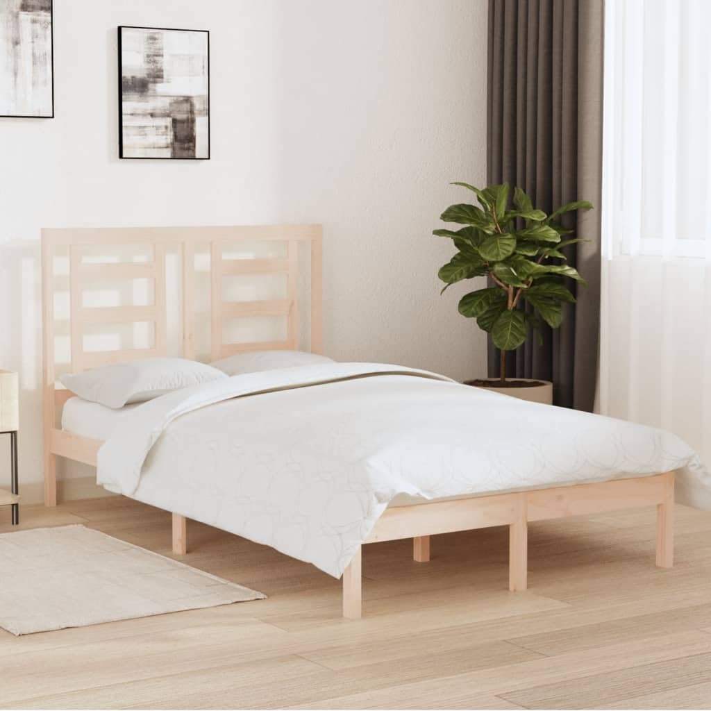 lite drewno sosnowe nowoczesny wystrój sypialni podwójna Brąz 120x190 cm | Rama łóżka lite drewno 120x190 cm podwójna z zagłówkiem do sypialni