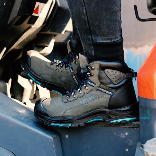 Image of Steel Toe Boots for Men, Mens Work Boots Steel Toe 100% Nubuck Leather Construction Safety Boots