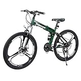  MuGuang 26 Zoll Mountainbike 21 Geschwindigkeit MTB Fahrrad Scheibenbremsen Unisex für Erwachsene (Schwarz + Grün)
