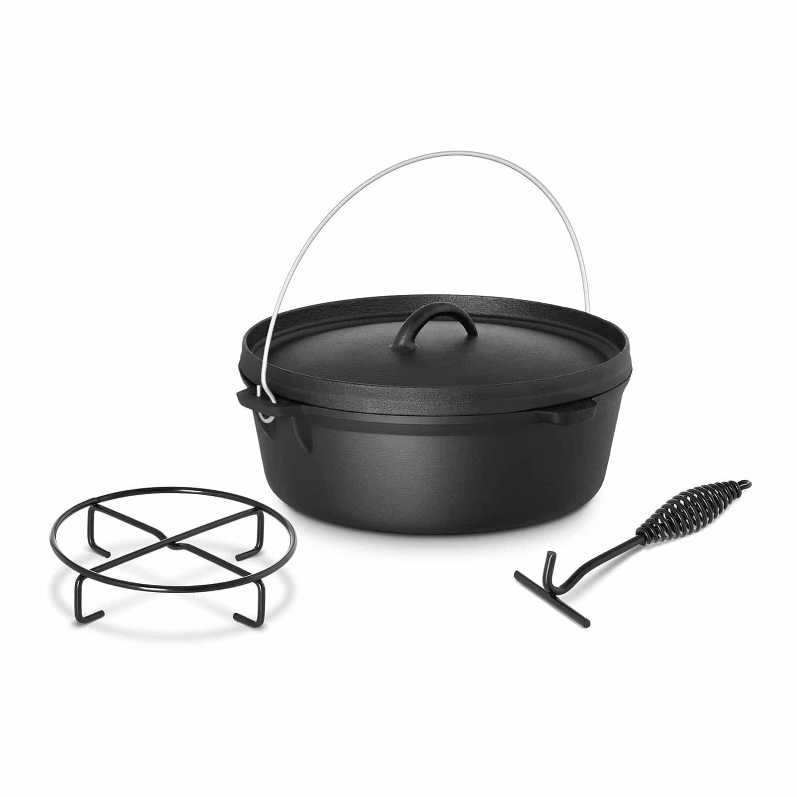 Royal Catering Cast Iron Dutch Oven With Multifunctional Stand Lid Lifter Heavy Duty Cast Iron Casserole Dish Cookware 6 L RCPP-6QTH (Cast Iron, Capacity 6L, Diameter 310 mm, Depth 140 mm)