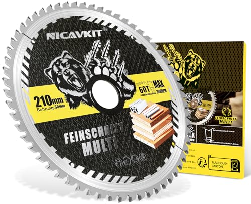 NICAVKIT Ø210x 30 mm Kreissägeblatt für Holz, Metall & Alu uvm. Multi Material Feinschnitt Sägeblatt 210x30 Kompatibel als Bosch, Makita & Dewalt usw.