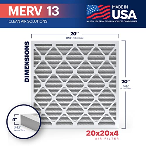 Bnx Trufilter 20X20X4 (19 1/2’’ X 19 1/2’’ X 3 5/8‘’) Merv 13 Air Filter (Slimfit) (2-Pack) - Made In Usa - Electrostatic Pleated Air Conditioner Hvac Ac Furnace Filters For Health, Allergies, Pollen, Mold, Bacteria, Smoke, Allergen, Mpr 1900 Fpr 10 #TOP1
