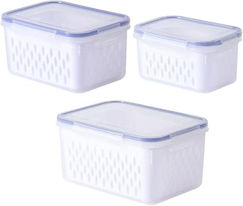 Miniatura 9 de Kichvoe Contenedores de almacenamiento de frutas para refrigerador, 3 recipientes de almacenamiento de frutas para refrigerador grandes con tapa