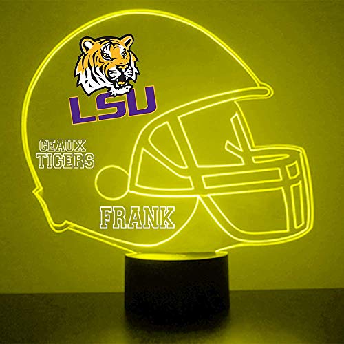 Mirror Magic Store Football Helmet LED Light/Lamp with Free Personalization - Features Licensed Decal and Remote (Tigers (LSU Louisiana State University)