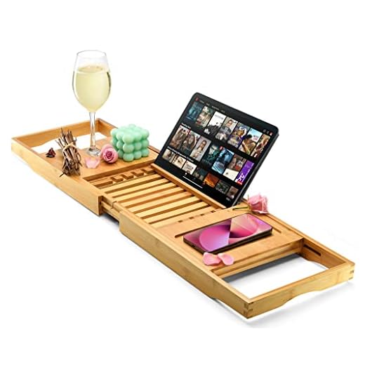Luxury Bathtub Tray Caddy - Foldable Waterproof Bath Tray & Bath Caddy - Wooden Tub Organizer & Holder for Wine, Book, Soap, Phone Luxury Gift For Men & Women - Expandable Size, Fits Most Tubs Home It
