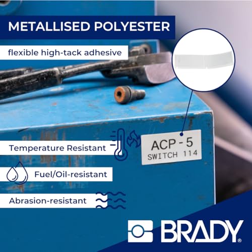 Image of Brady Metallised Polyester Pre-Sized Labels for Label Printer BMP51 /BMP53 /M511-360 Self Adhesive Printer Labels - Black on Light Grey (38,10 mm (W) x 12,70 mm (H)) - M5-29-428