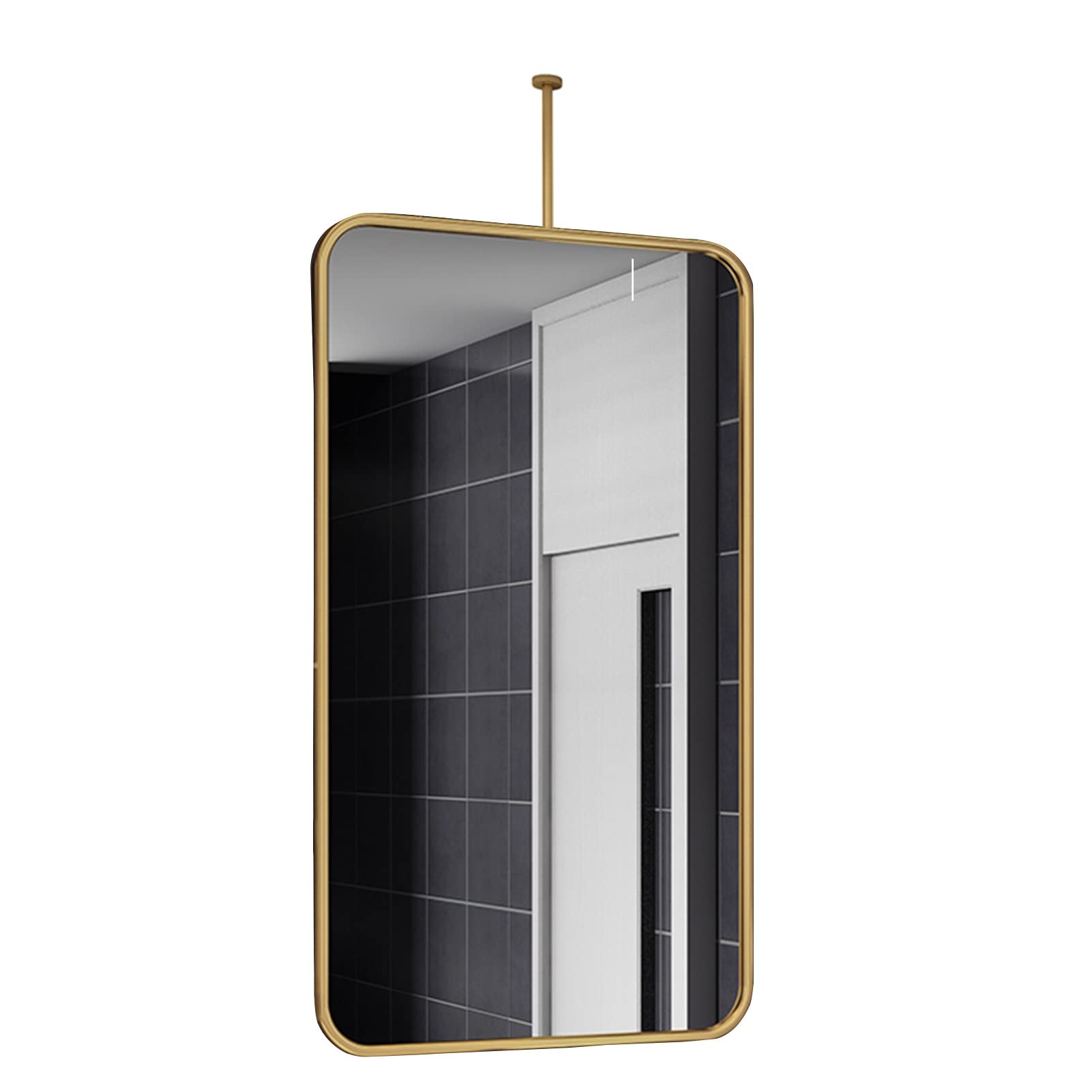 GLJTUO Hanging Wall Mirror Decorative Gold Metal Square Mirrors with Rod for Home Decor Bathroom Bedroom Living Room Ceiling Floating Rectangular,size_name-40cmx60cm