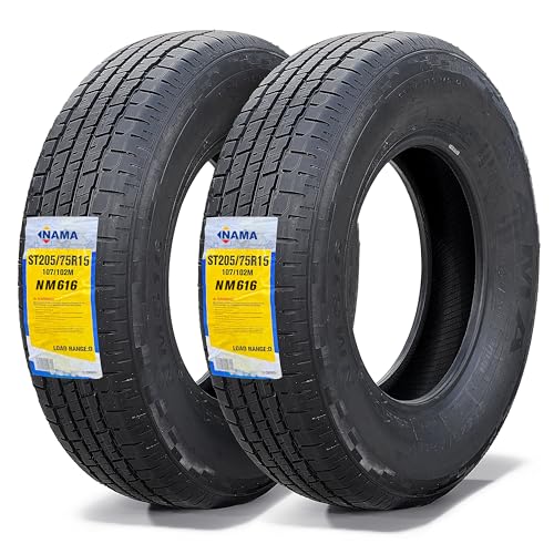 NAMA Set of 2 Heavy Duty ST 205/75/15 Tire Radial Trailer Tire 205/75R15 NM616 Load Range E 10 Ply Trailer Tires 111/106M