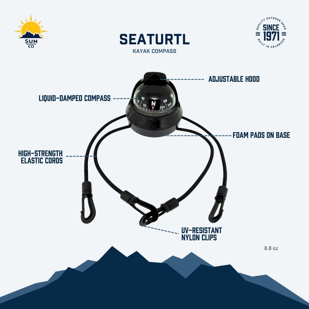 Sun Company SeaTurtl Kayak Compass - Montierbarer Marinekompass in voller Größe mit Verstellbarer Kapuze