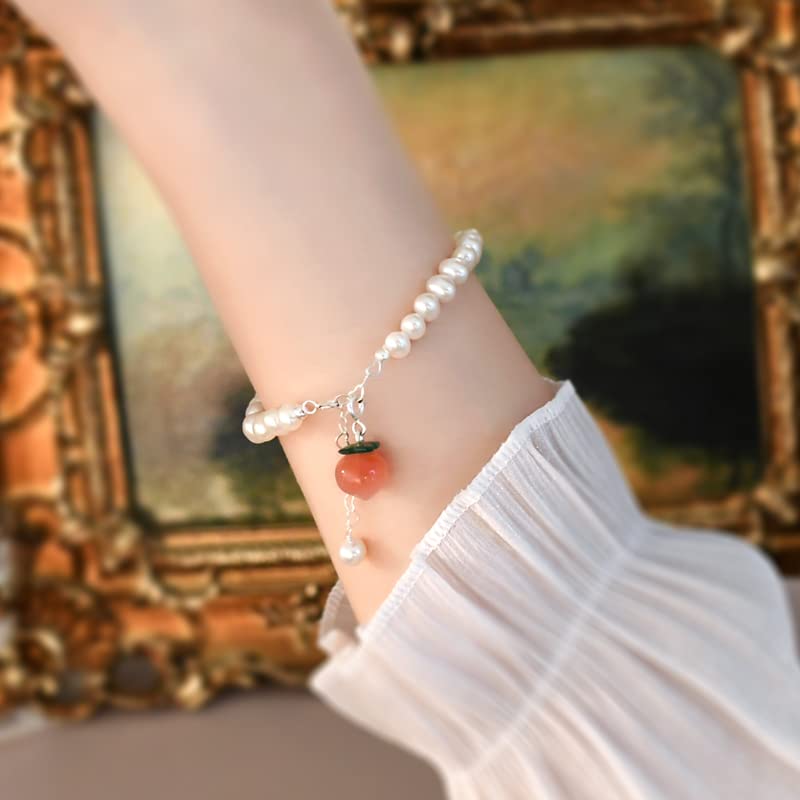 Bracciale in Argento Sterling 925 con Perle d'Acqua Dolce Naturali E Onice per Le Donne