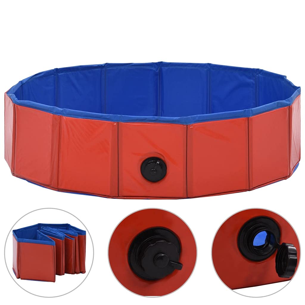 FAMIROSA Foldable Dog Swimming Pool Red 31.5