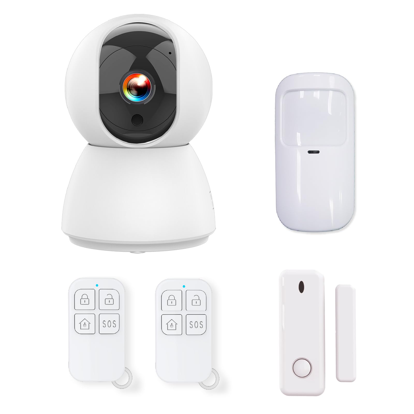 Kit d'Alarme sans Fil, Caméra IP 4MP avec Sirène 90 DB, 2 Télécommandes, Détecteurs de Mouvement et d'Ouverture