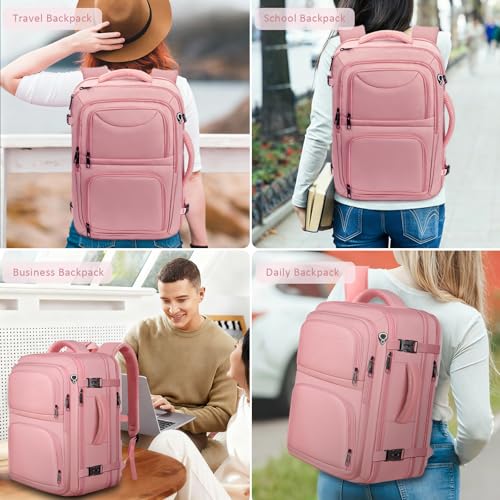 Travel Backpack for Women, 52L Carry On Backpack, Extra Large Expandable Travel Bag, 18.4 Inch TSA Flight Approved Luggage Personal Item Size with USB, Teacher Business Daypack, Pink - Image 6