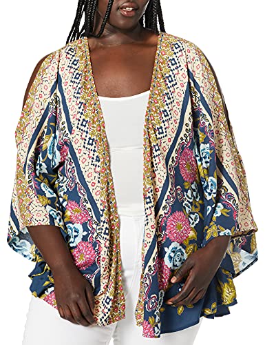 Angie Women's Plus Size Cold Shoulder Kimono, Midnight, 2X