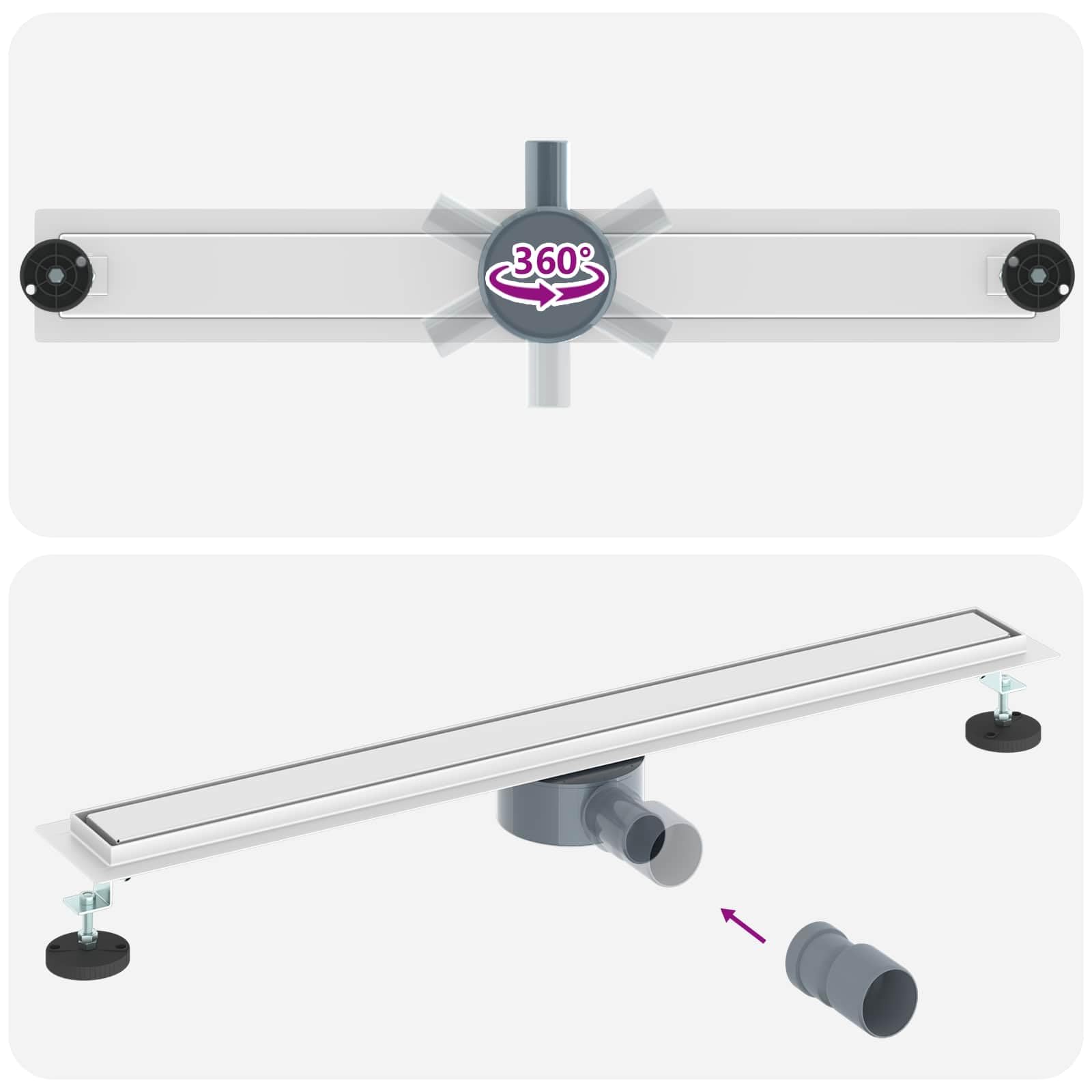 vidaXL Scarico Doccia 2-in-1 con sifone a 360° Argento 80 cm, Ristrutturazione Bagno, componente Doccia Moderno, Installazione Scarico Rettangolare per drenaggio e impianto Idraulico
