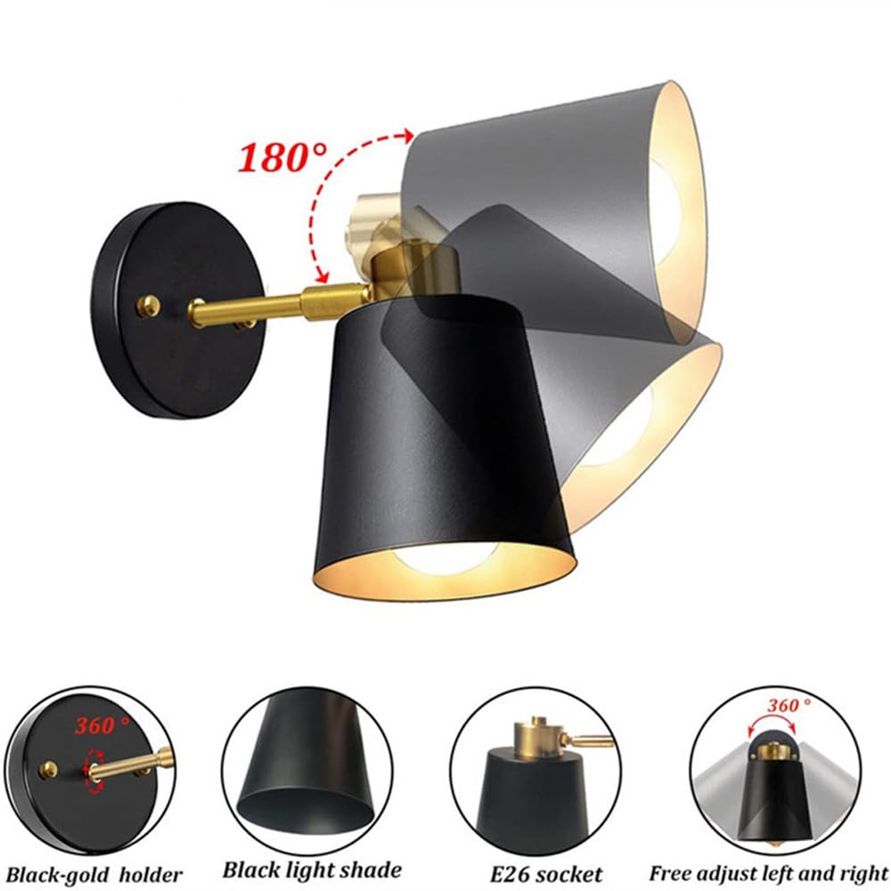 Applique da parete in stile Mid-Century Modern, set da 2, a batteria, senza fili, con telecomando, lampadina LED ricaricabile, lampada wireless per camera da letto, testiera del letto, soggiorno, ner