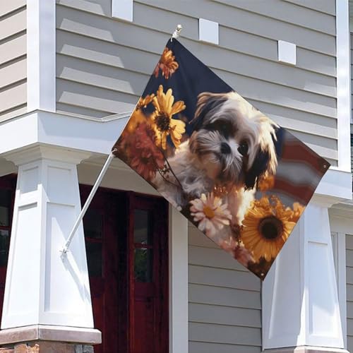 Drapeau de jardin Shih Tzu et fleurs double face pour décoration extérieure - 4
