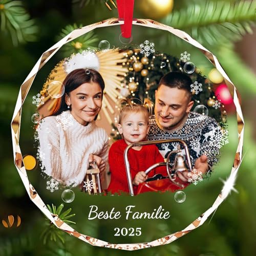 Personalisierte Weihnachtskugeln mit Foto & Name, Kristallglas...