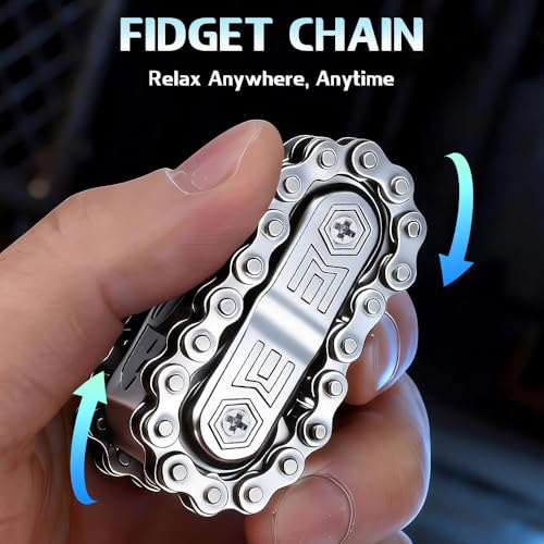 Image of Fidget Slider Chain Spinner 4 in 1 Heavy Duty Tank Hand Roller Toy, Tactile Clicking Sound Haptic Fidget Toy, EDC Anxiety Focus Sensory Tool Gift for Men Teen Boy, Silvery /Metal