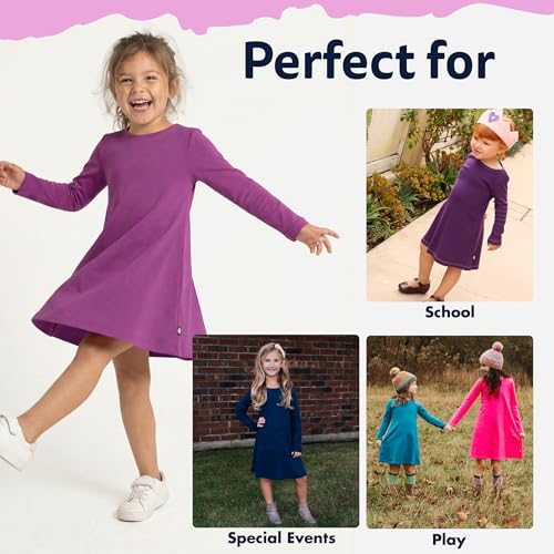 Image of City Threads Girls' 100% Cotton Long Sleeve Dress - Active Kids School, Playing, Parties - Made in USA