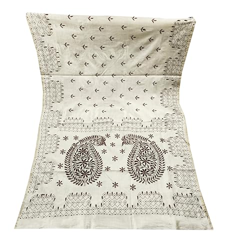 Image of SHRISTI CLOTHINGS Women's Hand Embroidered Cotton Silk Kantha Stitch Saree with Blouse Piece (SB430324 TWD86)