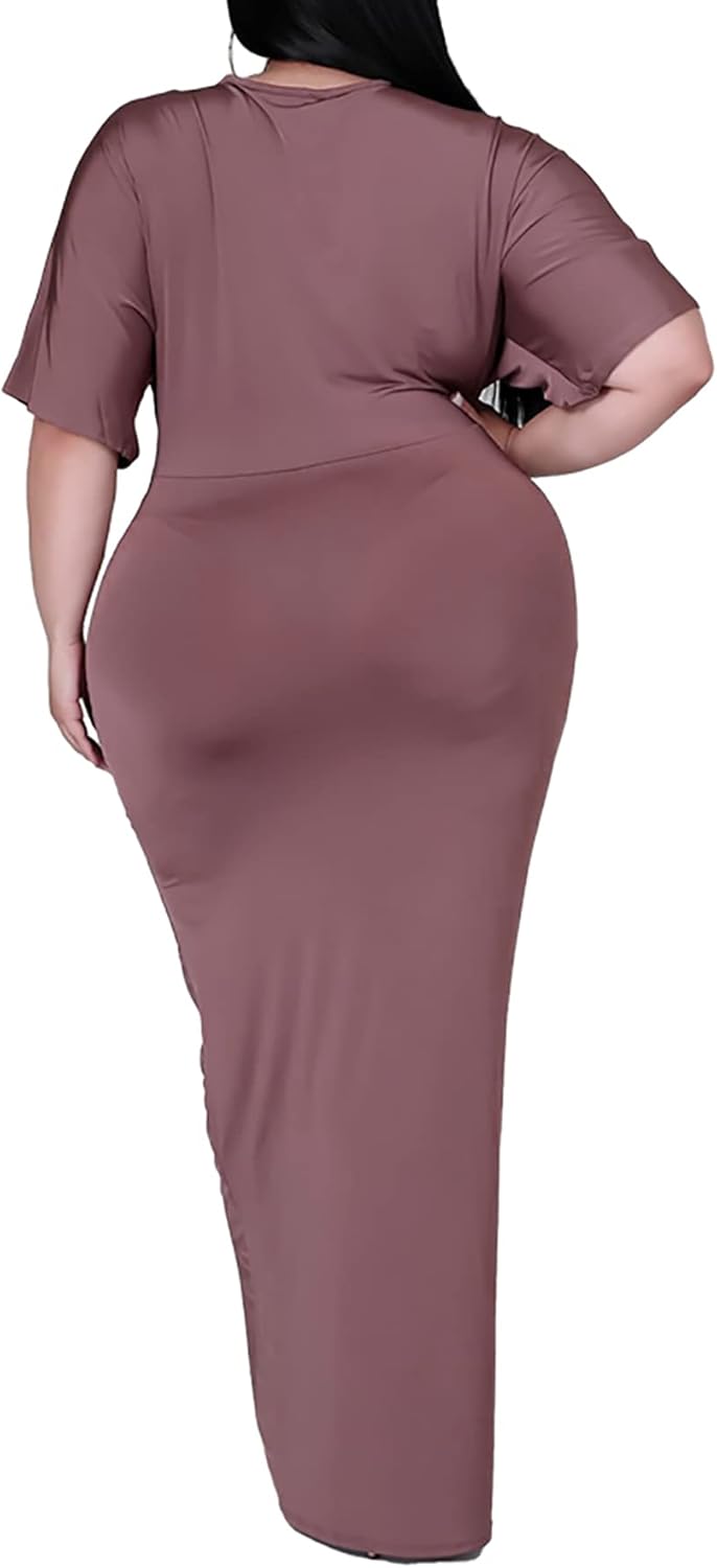 Sexy Plus Size Maxi Dress for Curvy Women V Neck Short Sleeve Wedding Guest Dress Party Dress - Image 3