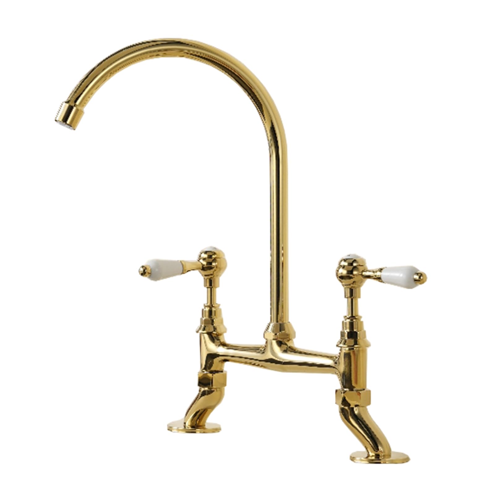 ZYCHSJXA Kitchen Tap Brass Double Hole Bridge Rotatable Taps for Sink Mixer Handle,Chrome Plated Gold