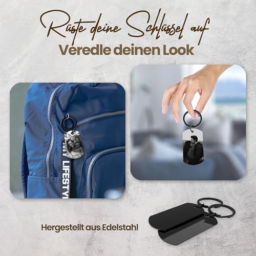 Meinearmbänder Schlüsselanhänger personalisiert aus Edelstahl mit Schwarz/Weiß Bild und Datum - Valentinstag-Geschenk für ihn & sie - Partner Geschenke - Personalisierte Geschenke