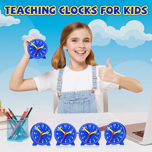 Image of Batiyeer 24 Pcs Teaching Clock Kit for Kids to Tell Time Teaching Mini Geared Clock for Kids Basic Math Development Teacher and Classroom Supplies, 4 Inch (Dark Blue)