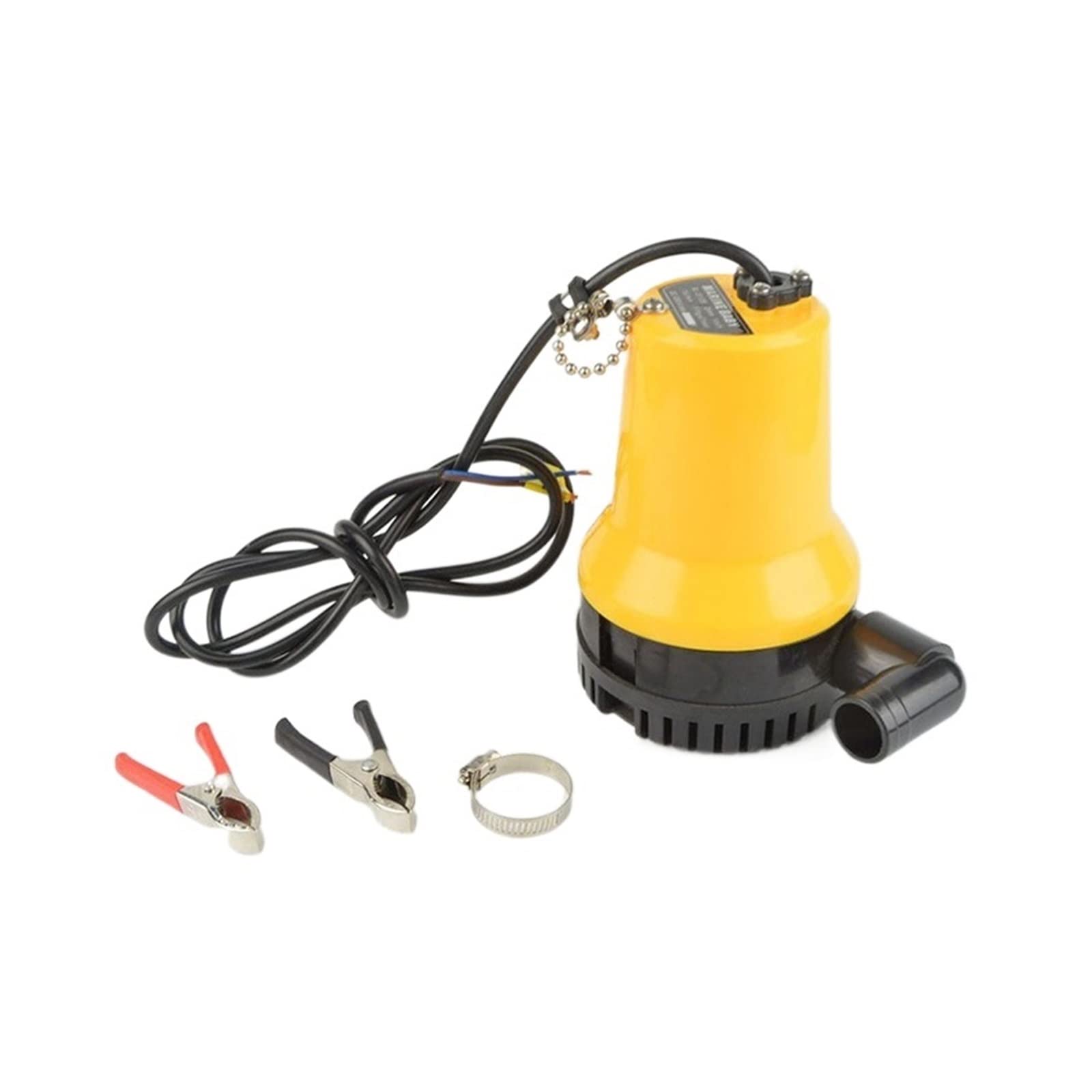 Pompe submersible réglable de petite taille, pompe de cale submersible sans balais, coque solide, avec chaîne, filtre amovible, mini pompe à eau jaune vif 12 V CC, débit de 4,5 m/h