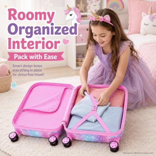 Image of CCJPX 5Pcs Kids Luggage for Girls, 16 inch Travel Suitcase Set with Spinner Wheels, Unicorn Hardside Carry on Toddler Rolling Suitcase Airline Approved (Pink)