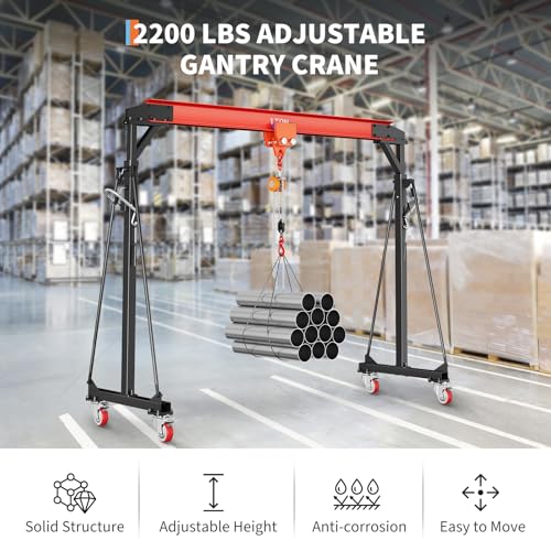 Image of Gantry Crane with 8-12 FT Adjustable Height, 2200LBS Shop Lift Hoist with Manual Trolley, Hook & Shackles, 1 Ton Gantry Crane for Warehouse, Factory