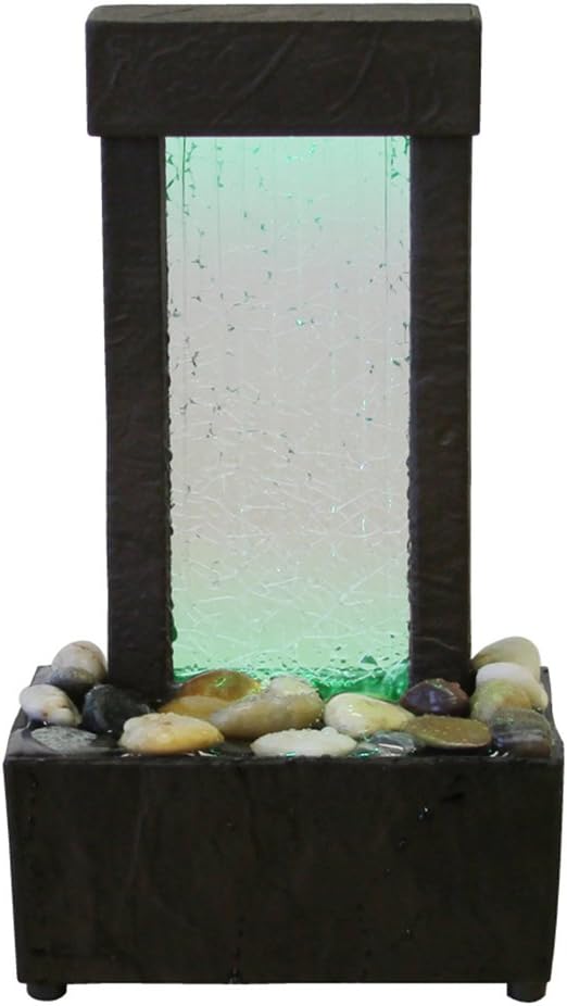 Nature's Mark Cracked Glass Color Changing LED Relaxation Water Fountain with Authentic River Rocks