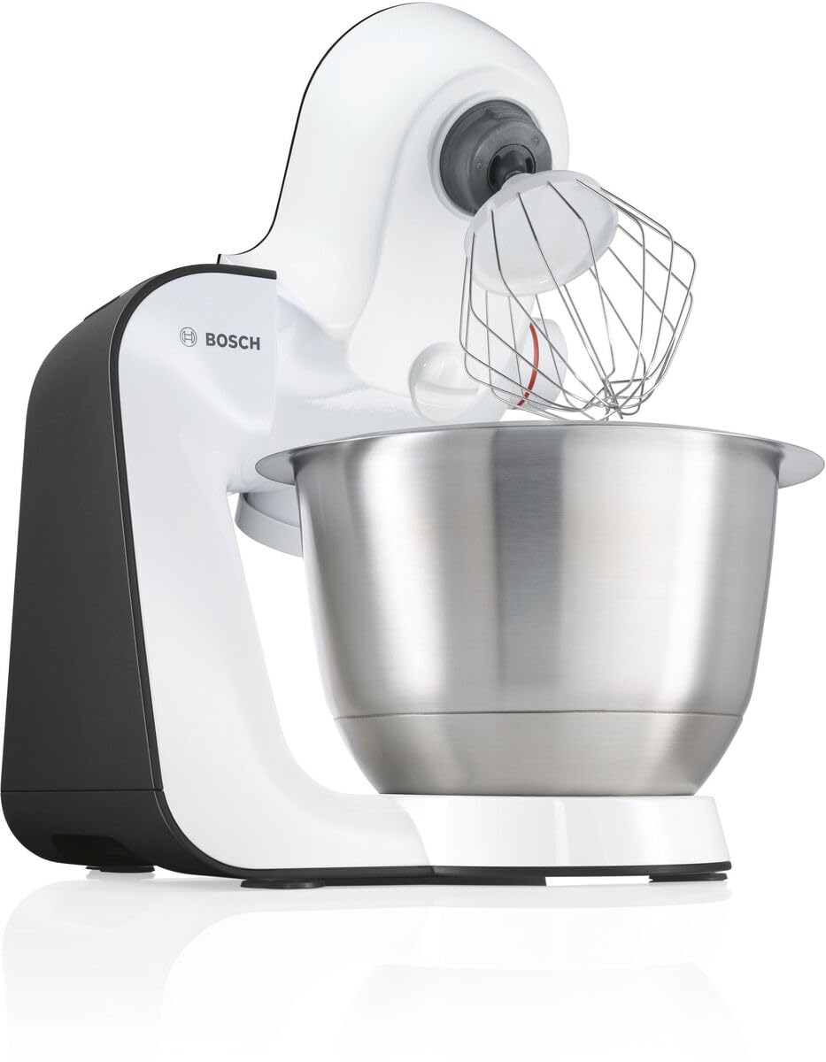Bosch, robot pâtissier, moteur 900 watts, mélange homogène 3D, 7 vitesses, accessoires pâtisserie, compact, blanc/gris, MUM54A00
